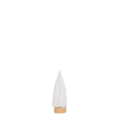 Visuel 1 du produit Arbre scintillant blanc sur socle rond en bois - Ø 6 x H 15 cm