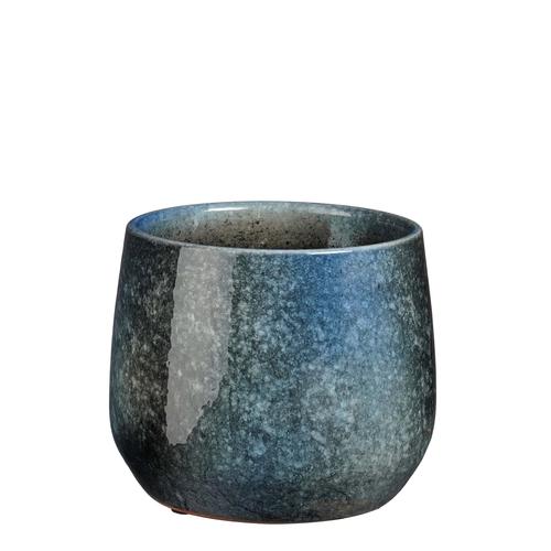 Visuel 1 du produit Pot rond coloris bleu en terre cuite Hugo Mica Decorations - 15 x Ø 17 cm