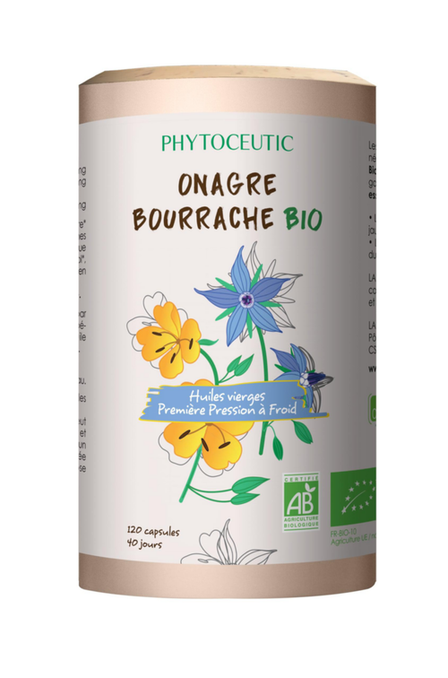 Visuel 1 du produit Complément alimentaire Huile duo onagre bourrache Bio Phytoceutic - 120 capsules