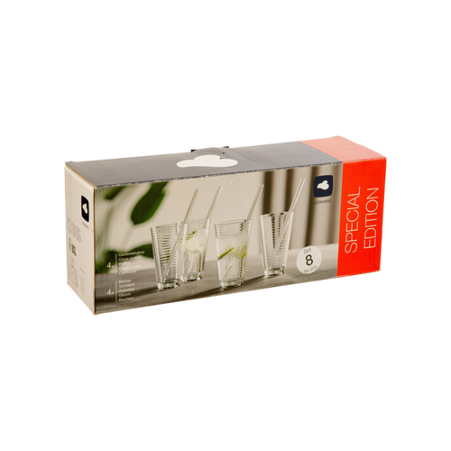 Visuel 1 du produit Verres en verre strié transparent avec pailles x 4 - 30 cl