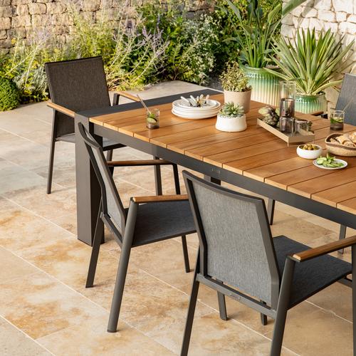 Visuel 12 du produit Table avec allonges Capucine coloris bois en aluminium et teck - 253/319/384 x 110 cm