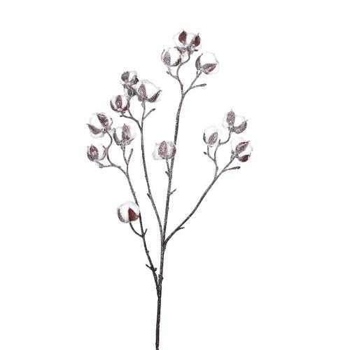 Visuel 1 du produit Branche artificielle de coton glacé vert et blanc - 85 cm