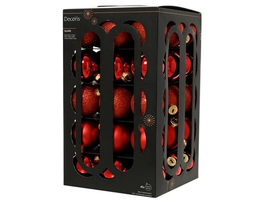 Visuel 1 du produit Pack de 45 boules de Noël brillantes et mates en verre rouge Noël - Ø 6 cm