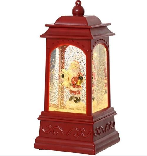 Visuel 1 du produit Décoration de Noël Boule à eau lanterne Père noël coloris rouge LED blanc chaud - H 20,5 cm