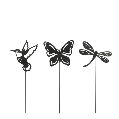 Visuel 1 du produit Pique de jardin en fer noir forme animal volant - H 30 cm