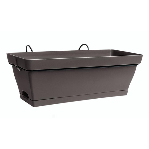 Visuel 3 du produit Jardinière en plastique taupe avec soucoupe clipsée et support Eda Poetic Roméo – 49 x 28 x 19 cm