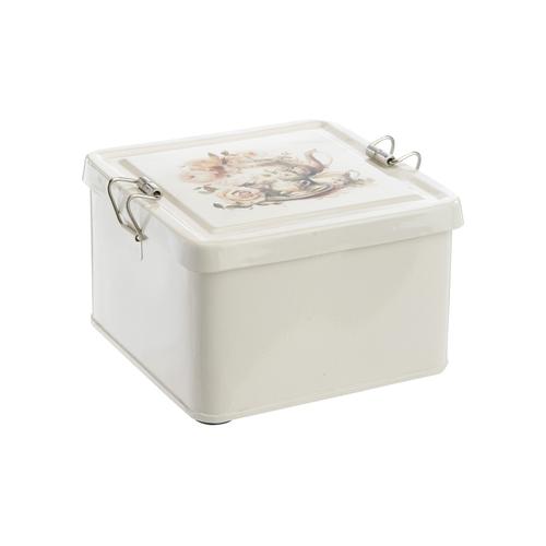 Visuel 1 du produit Boîte à thé carrée en acier galvanisé blanc - 14,5 x 14,5 x 9,5 cm
