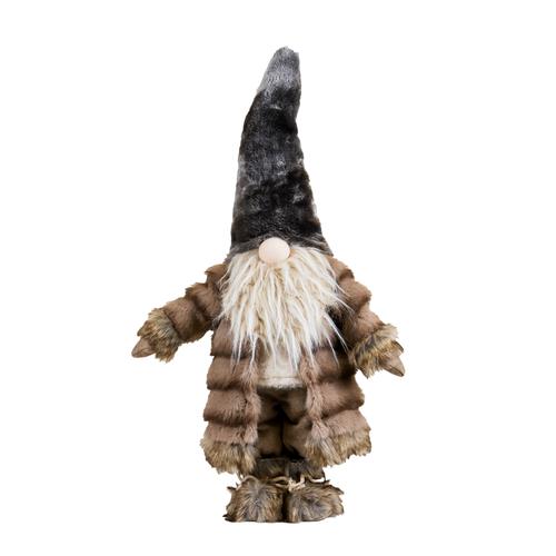 Visuel 1 du produit Peluche décorative de Noël gnome bonnet fourrure en polyester coloris marron - petit modèle H 71 cm