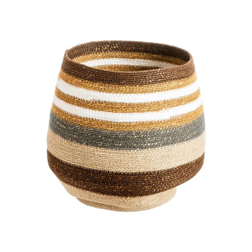 Visuel 1 du produit Panière rayée multicolore à base rétrécie en osier petit modèle - Ø 30 x H 28 cm