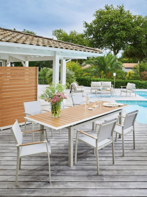 Visuel 2 du produit Table extensible en aluminium couleur crème/chêne PROLOISIRS Louisiane II - 187/247x100cm