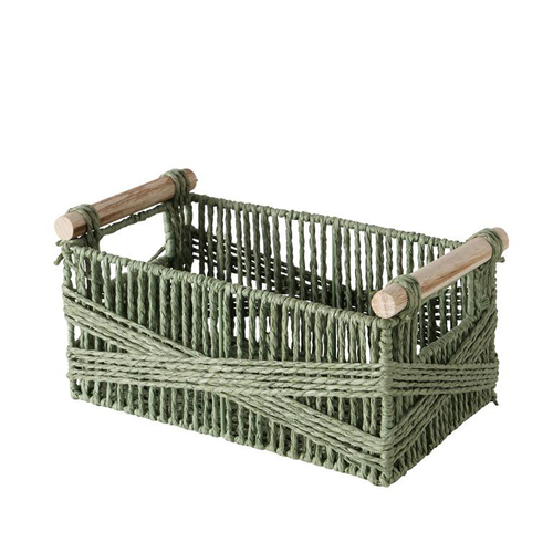 Visuel 1 du produit Panier en papier recyclé vert et bambou Cesto petit modèle - 29 x 16 x 14 cm