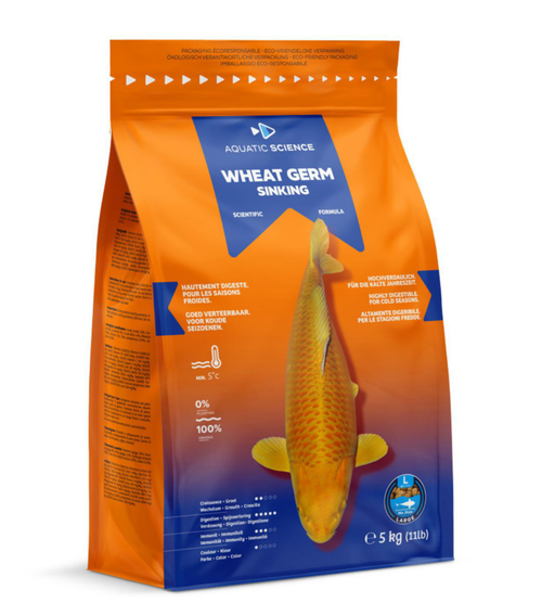 Visuel 1 du produit Nourriture complète pour koïs de minimum 25 cm de long Aquatic Science Wheat Germ Sinking - Taille L sac de 5 kg