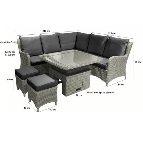 Visuel 3 du produit Salon de jardin d'angle Toulon en aluminium et résine tressée gris Proloisirs