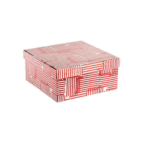 Visuel 1 du produit Boîte carrée en papier métallisé rouge à motif rayures - 21 x 9,5 cm
