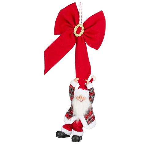 Visuel 1 du produit Père Noël dansant et musical avec nœud rouge en polyester - 38 x 15 x 90 cm