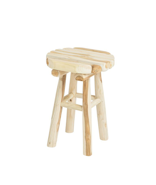 Visuel 1 du produit Tabouret assise ronde coloris beige en teck - 30 x 30 x 42 cm