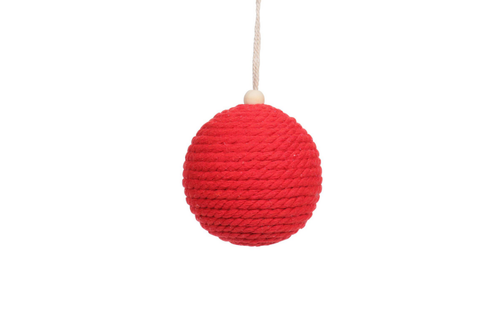 Visuel 1 du produit Suspension décorative boule tricotée coloris rouge en polyester - 8 x 8 x 9 cm