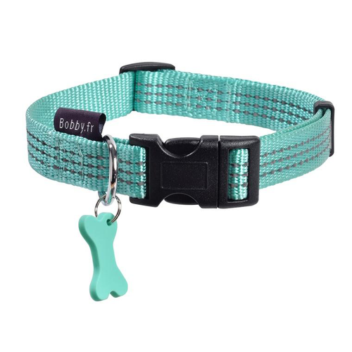 Visuel 1 du produit Collier pour chien en nylon tressé coloris bleu lagon Bobby Safe 10 mm - Taille XS