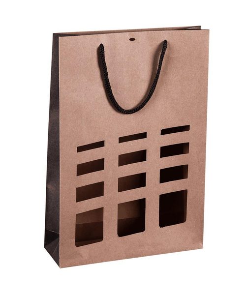 Visuel 1 du produit Sac Elusa en papier kraft certifié FSC® pour 3 bouteilles Cav Service - 9 x 27 x 39 cm