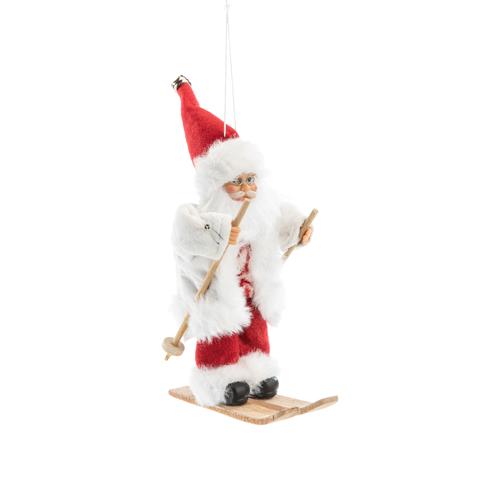 Visuel 1 du produit Père Noël décoratif Rubineige skieur en polyester coloris rouge et blanc - H 18 cm