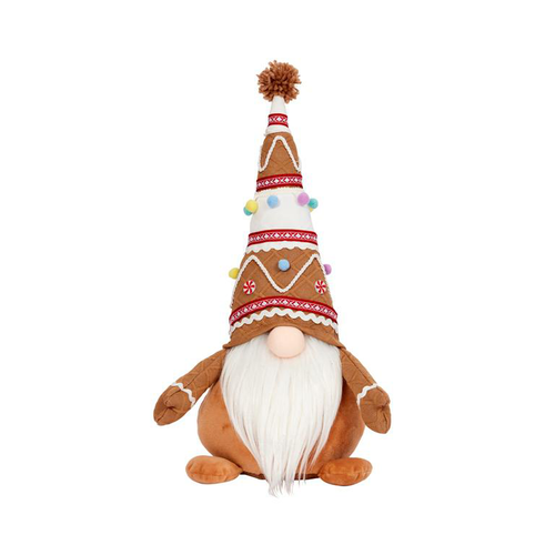 Visuel 1 du produit Gnome en polyester façon pain d’épice marron et blanc assis grand modèle - 48 cm