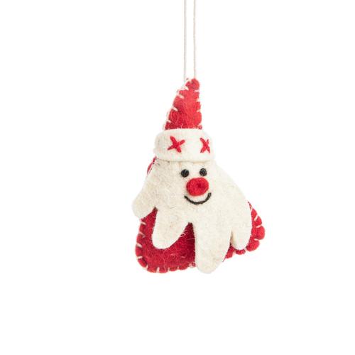 Visuel 1 du produit Suspension gnome en feutrine rouge et blanche - 7,5 x 4 x 11 cm