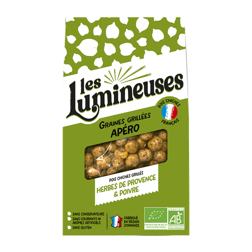 Visuel 1 du produit Pois chiches grillés bio apéro herbes de Provence et poivre Les Lumineuses - 90 g