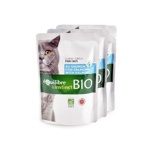 Visuel 1 du produit Aliment humide bio saumon légumes pour chat adulte en pochon de 100 g