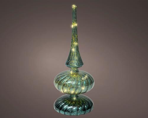 Visuel 1 du produit Cimier décoratif à poser en verre émeraude à LED blanc chaud - Ø 9 x H 23 cm