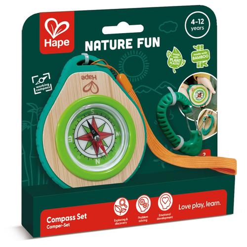 Visuel 1 du produit Ensemble boussole et mousqueton en bambou Hape à partir de 5 ans - 10 x 8 x 2 cm