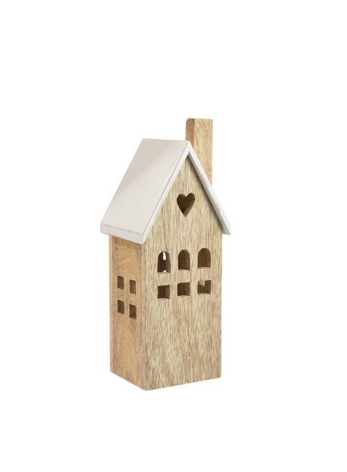 Visuel 2 du produit Photophore maison cœur coloris beige en bois de manguier - 9 x 8,3 x 23,5 cm