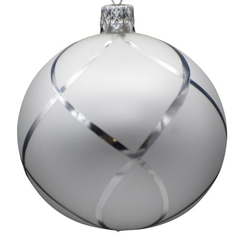 Visuel 1 du produit Boule de Noël en verre blanc mat à carreaux- Ø 7 cm