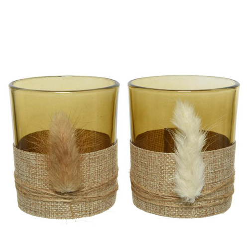 Visuel 1 du produit Photophore en verre avec corde et jute - Ø 7 x h 8,2 cm