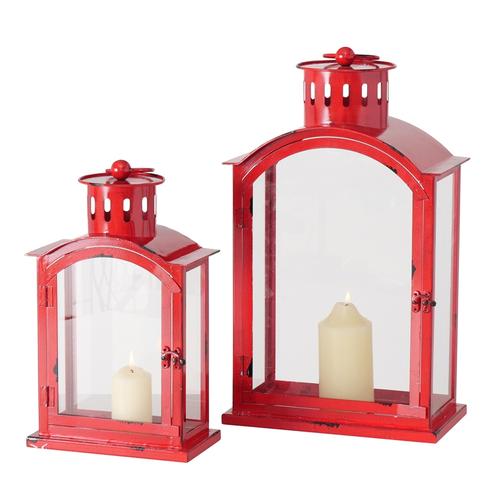 Visuel 1 du produit Lanterne en verre et fer rouge Melissa petit modèle - 21 x 11 x 35 cm
