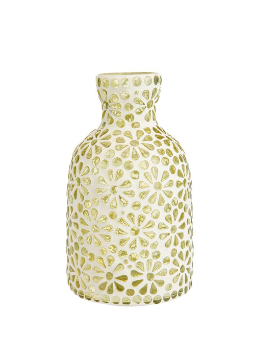 Visuel 1 du produit Vase mosaïque fleur coloris jaune en verre - 18 x 10 x 10 cm