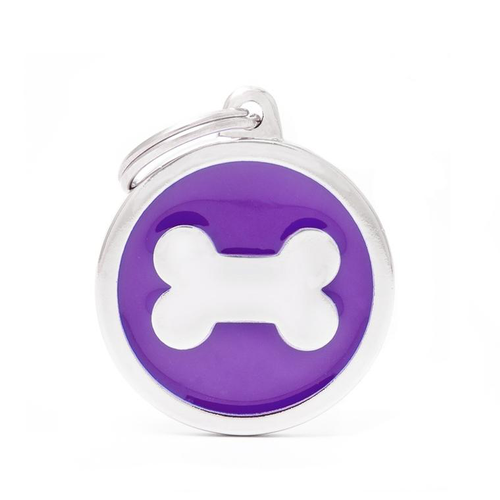 Visuel 1 du produit Médaille classic grand cercle os violet pour chien en acier
