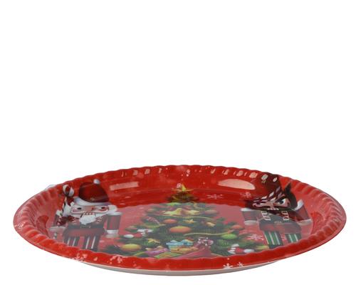 Visuel 1 du produit Plateau rouge motif sapin et casse-noisette - Ø 35,5 cm