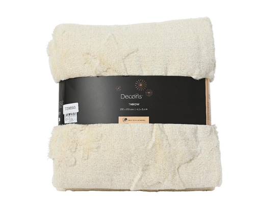 Visuel 1 du produit Plaid blanc cassé en polyester imitation fourrure à motifs étoiles - 170 x 130 cm