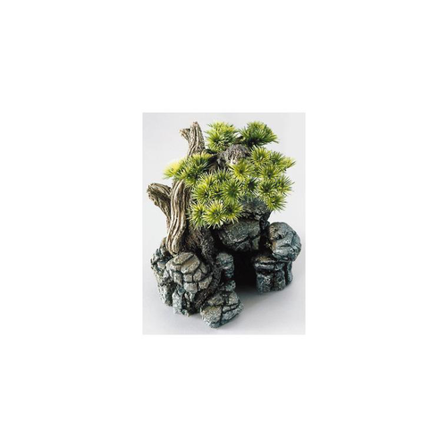 Visuel 2 du produit Décor d'aquarium pierre bonsai coloris vert en résine de polyester - 16,5 x 16,5 x 18 cm