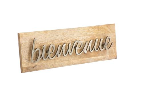Visuel 1 du produit Pancarte décorative en bois & aluminium coloris antique Bienvenue - 47 x 17 cm