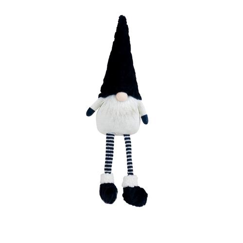 Visuel 1 du produit Peluche décorative de Noël gnome assis bonnet fourrure et jambes flexibles en polyester coloris bleu et blanc - H 66 cm