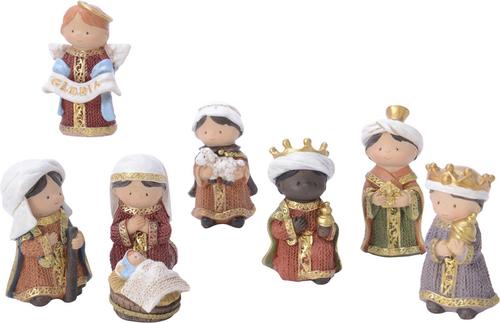 Visuel 1 du produit Set de la nativité enfantin pour crèche de Noël coloris multicolore en polyrésine avec 8 personnages - H 8 cm