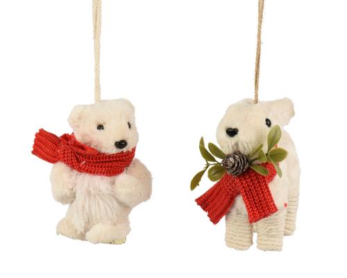 Visuel 1 du produit Ours blanc à suspendre avec écharpe rouge - Ø 8 cm