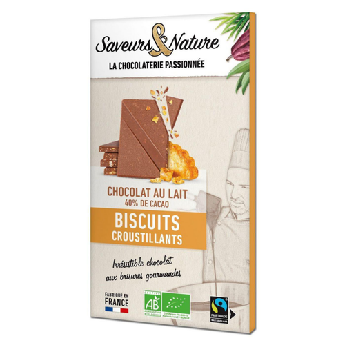 Visuel 1 du produit Chocolat au lait 40% biscuits bio Saveurs et Nature - 80 g