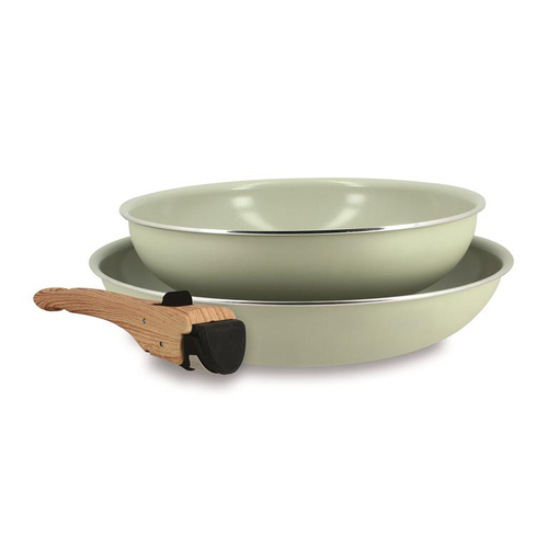 Visuel 1 du produit Lot de 2 poêles en aluminium céladon à poignée amovible Menastyl Colorama - Ø 22/26 cm