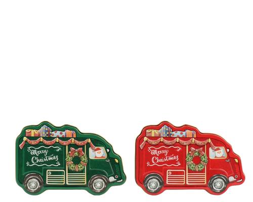Visuel 1 du produit Boîte forme camionnette de Noël en étain coloré petit modèle - 11,2 x 7,5 x 4,1 cm