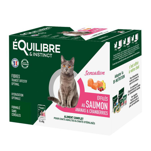 Visuel 1 du produit Pâtée "Sensation effilés" pour chat adulte ou stérilisé au saumon et à l'ananas Équilibre & Instinct - 12 x 85 g