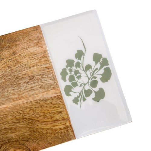 Visuel 2 du produit Petite planche à découper en bois de manguier et décor fleuri blanc/vert - 30 x 15 cm