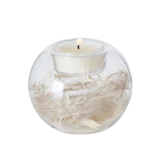 Visuel 4 du produit Bougeoir chauffe-plat en verre transparent avec fleurs séchées Helvin - Ø 8 x H 7 cm