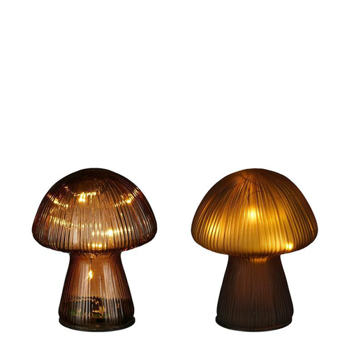 Visuel 1 du produit Lampe champignon en verre marron 10 LED - Ø 12 x H 15 cm